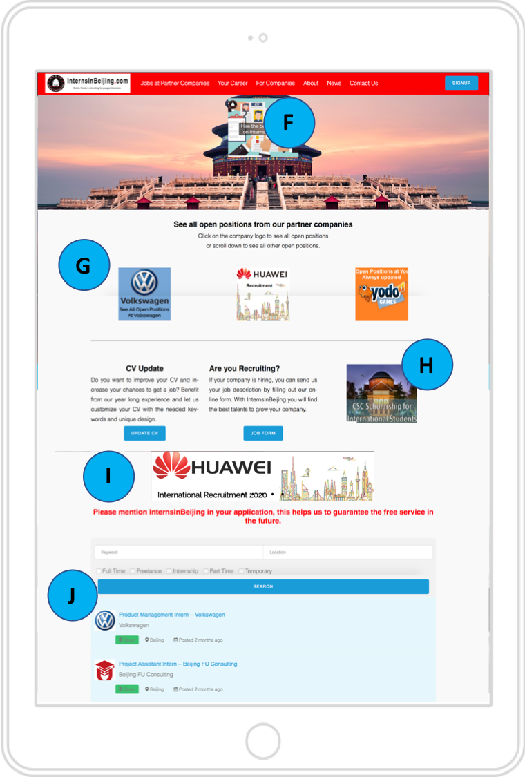 Job listing page InternsInBeijing